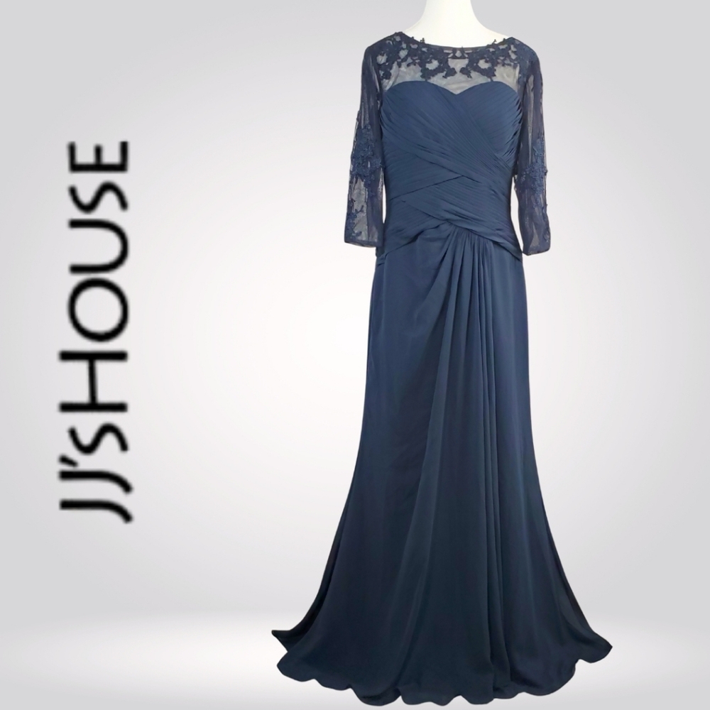 NEW JJ's HOUSE Wedding Special Occasions Evening Dark Navy Blue Long Dress Sz 12